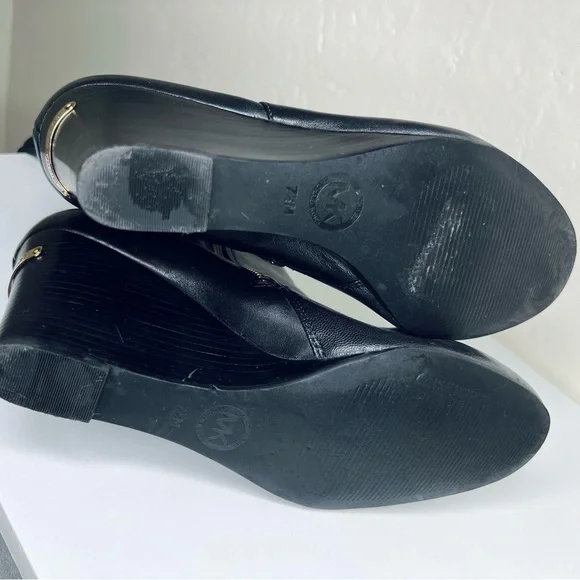 Michael Kors Genuine Leather & Stretch Black Knee Tall Wedge Zip Boots Sz 7.5 - Picture 11 of 12